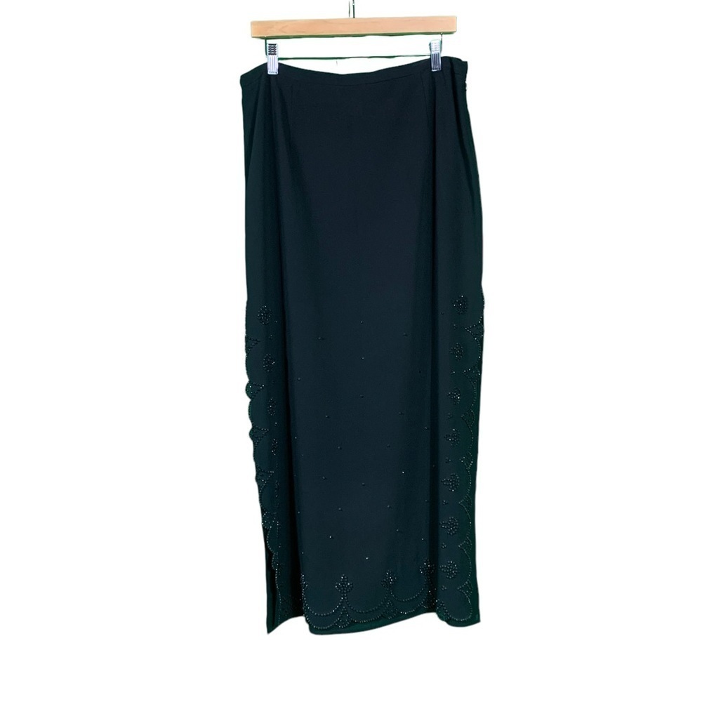 J.R. Nites Formal Evening Skirt with Side Zip, Sequins, Side Slits - Black - 16